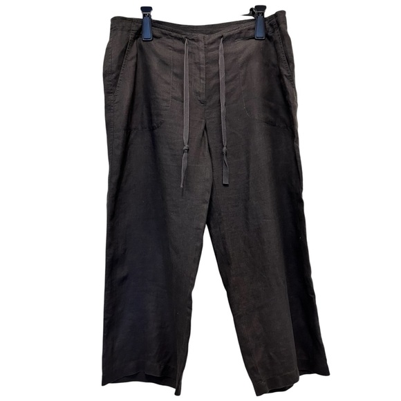 Eileen Fisher Cropped Black Linen Pants Relaxed Fit SZ M - Picture 1 of 4